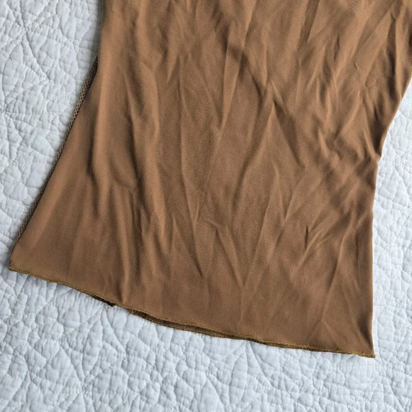 Vintage Costa Blanca Honey Brown Mustard Mesh Fishnet Panel Cap Sleeve Top - Picture 9 of 11